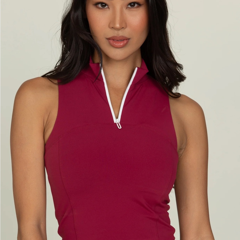 Sleeveless Zip Mock Neck Tank Top - Berry